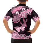 Australia Indigenous Hawaiian Shirt Pink Ribbon Breast Cancer Butterfly Aboriginal Black - Aussie Hoodie