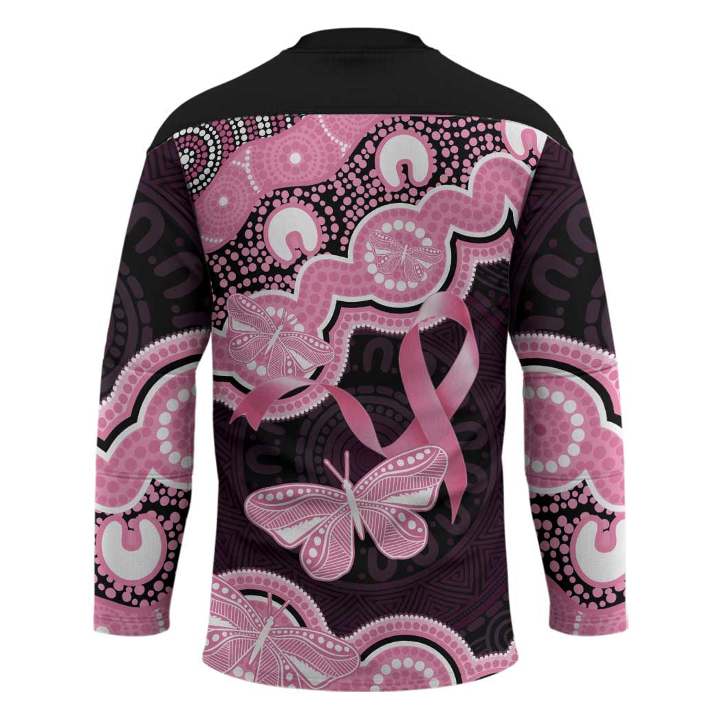Australia Indigenous Hockey Jersey Pink Ribbon Breast Cancer Butterfly Aboriginal Black - Aussie Hoodie