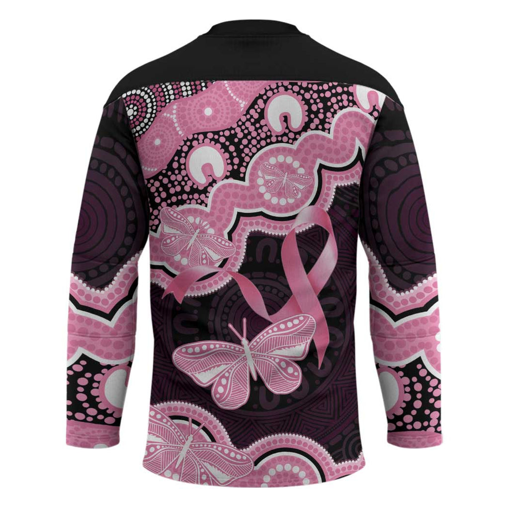 Australia Indigenous Hockey Jersey Pink Ribbon Breast Cancer Butterfly Aboriginal Black - Aussie Hoodie