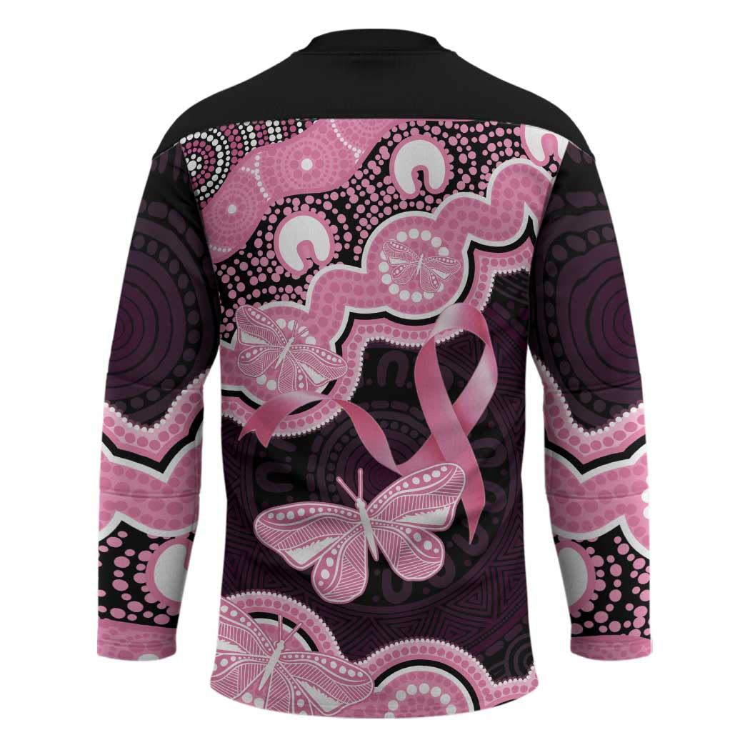 Australia Indigenous Hockey Jersey Pink Ribbon Breast Cancer Butterfly Aboriginal Black - Aussie Hoodie