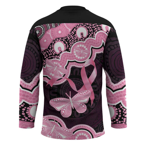 Australia Indigenous Hockey Jersey Pink Ribbon Breast Cancer Butterfly Aboriginal Black - Aussie Hoodie