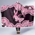 Australia Indigenous Hooded Blanket Pink Ribbon Breast Cancer Butterfly Aboriginal Black - Aussie Hoodie