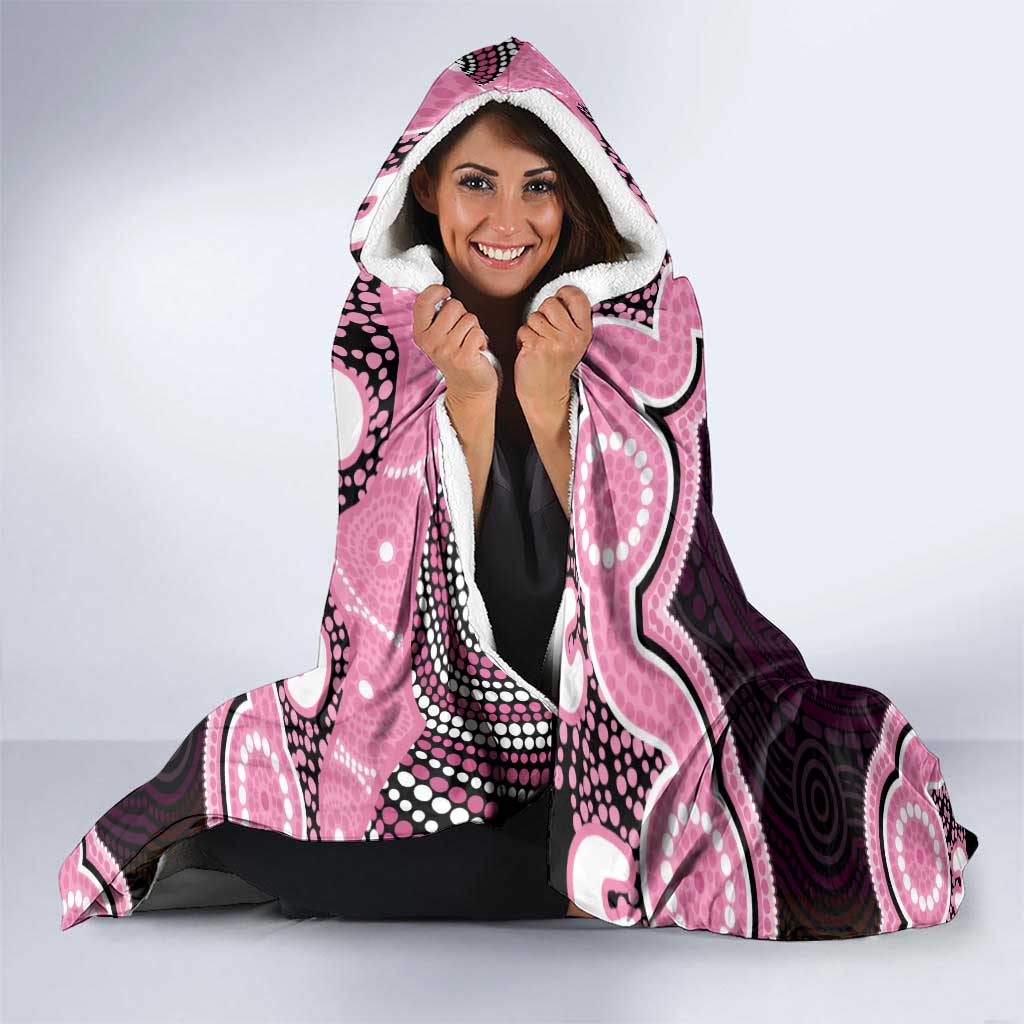 Australia Indigenous Hooded Blanket Pink Ribbon Breast Cancer Butterfly Aboriginal Black - Aussie Hoodie