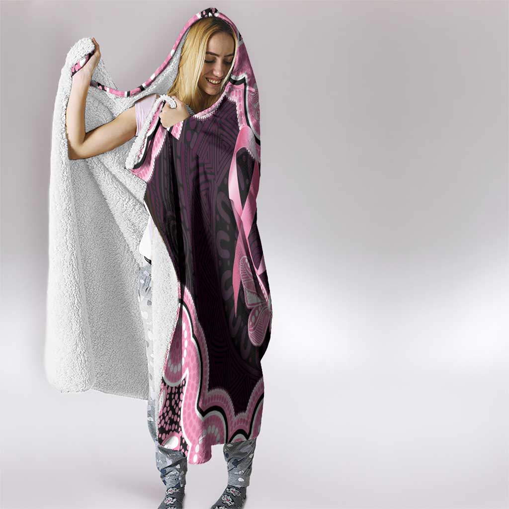 Australia Indigenous Hooded Blanket Pink Ribbon Breast Cancer Butterfly Aboriginal Black - Aussie Hoodie