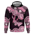 Australia Indigenous Hoodie Pink Ribbon Breast Cancer Butterfly Aboriginal Black - Aussie Hoodie