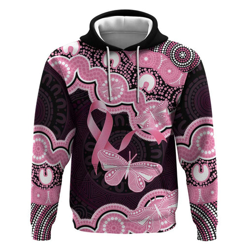 Australia Indigenous Hoodie Pink Ribbon Breast Cancer Butterfly Aboriginal Black - Aussie Hoodie