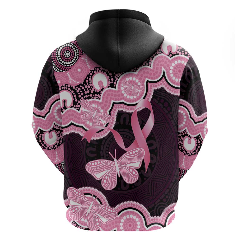 Australia Indigenous Hoodie Pink Ribbon Breast Cancer Butterfly Aboriginal Black - Aussie Hoodie
