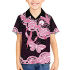 Australia Indigenous Kid Hawaiian Shirt Pink Ribbon Breast Cancer Butterfly Aboriginal Black - Aussie Hoodie