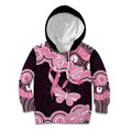 Australia Indigenous Kid Hoodie Pink Ribbon Breast Cancer Butterfly Aboriginal Black - Aussie Hoodie