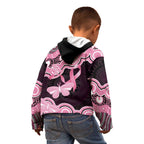 Australia Indigenous Kid Hoodie Pink Ribbon Breast Cancer Butterfly Aboriginal Black - Aussie Hoodie