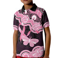 Australia Indigenous Kid Polo Shirt Pink Ribbon Breast Cancer Butterfly Aboriginal Black - Aussie Hoodie