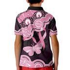 Australia Indigenous Kid Polo Shirt Pink Ribbon Breast Cancer Butterfly Aboriginal Black - Aussie Hoodie