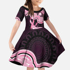 Australia Indigenous Kid Short Sleeve Dress Pink Ribbon Breast Cancer Butterfly Aboriginal Black - Aussie Hoodie