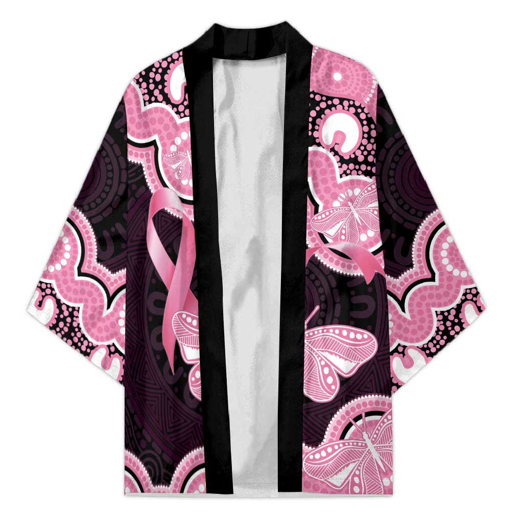 Australia Indigenous Kimono Pink Ribbon Breast Cancer Butterfly Aboriginal Black - Aussie Hoodie