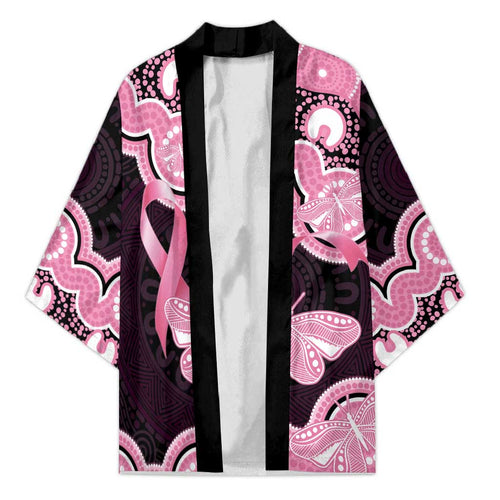 Australia Indigenous Kimono Pink Ribbon Breast Cancer Butterfly Aboriginal Black - Aussie Hoodie