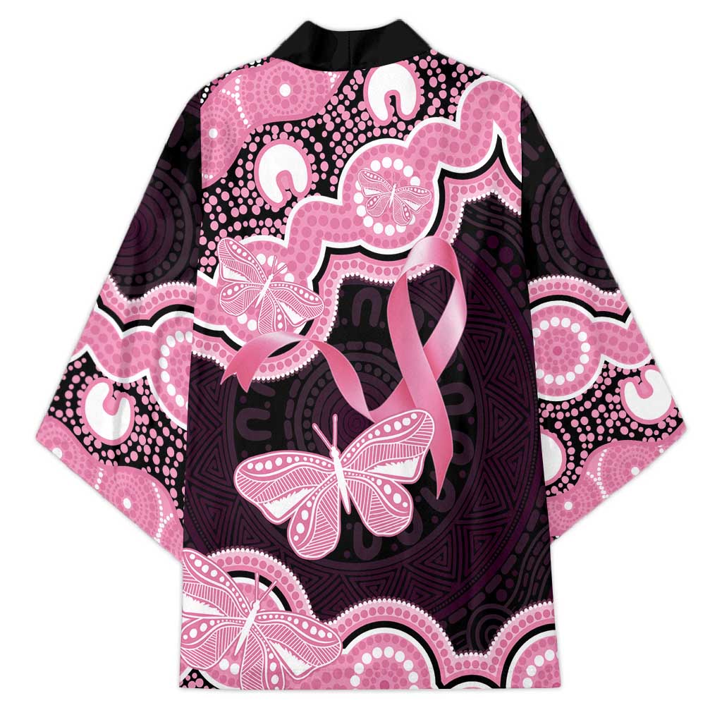 Australia Indigenous Kimono Pink Ribbon Breast Cancer Butterfly Aboriginal Black - Aussie Hoodie