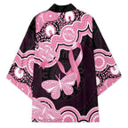 Australia Indigenous Kimono Pink Ribbon Breast Cancer Butterfly Aboriginal Black - Aussie Hoodie
