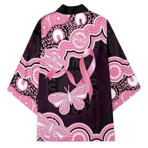 Australia Indigenous Kimono Pink Ribbon Breast Cancer Butterfly Aboriginal Black - Aussie Hoodie