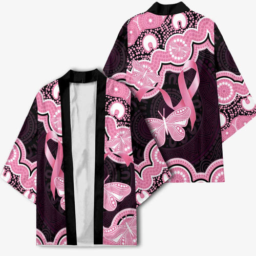 Australia Indigenous Kimono Pink Ribbon Breast Cancer Butterfly Aboriginal Black - Aussie Hoodie