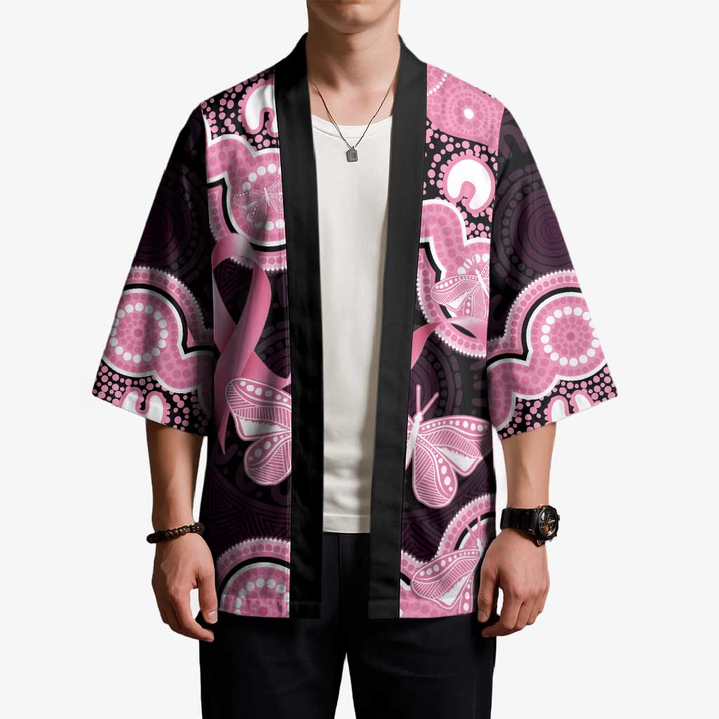 Australia Indigenous Kimono Pink Ribbon Breast Cancer Butterfly Aboriginal Black - Aussie Hoodie