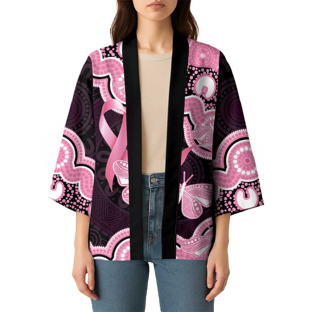 Australia Indigenous Kimono Pink Ribbon Breast Cancer Butterfly Aboriginal Black - Aussie Hoodie