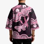 Australia Indigenous Kimono Pink Ribbon Breast Cancer Butterfly Aboriginal Black - Aussie Hoodie