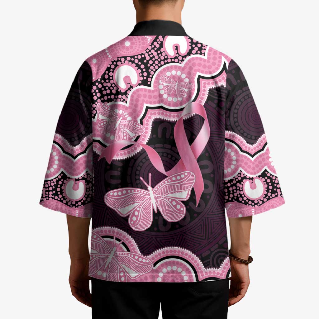 Australia Indigenous Kimono Pink Ribbon Breast Cancer Butterfly Aboriginal Black - Aussie Hoodie