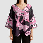 Australia Indigenous Kimono Sleeve Blouse Pink Ribbon Breast Cancer Butterfly Aboriginal Black - Aussie Hoodie