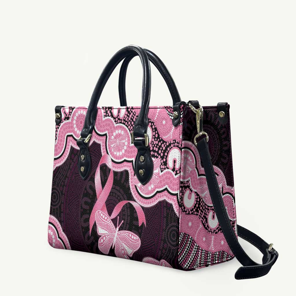 Australia Indigenous Leather Bag Pink Ribbon Breast Cancer Butterfly Aboriginal Black - Aussie Hoodie