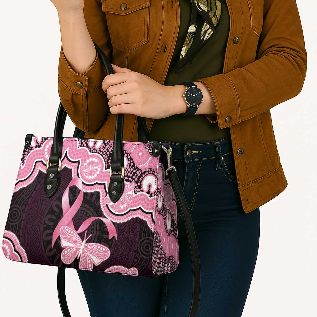 Australia Indigenous Leather Bag Pink Ribbon Breast Cancer Butterfly Aboriginal Black - Aussie Hoodie