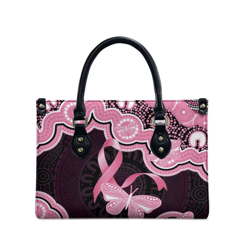 Australia Indigenous Leather Bag Pink Ribbon Breast Cancer Butterfly Aboriginal Black - Aussie Hoodie
