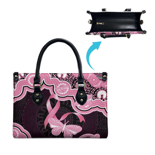 Australia Indigenous Leather Bag Pink Ribbon Breast Cancer Butterfly Aboriginal Black - Aussie Hoodie