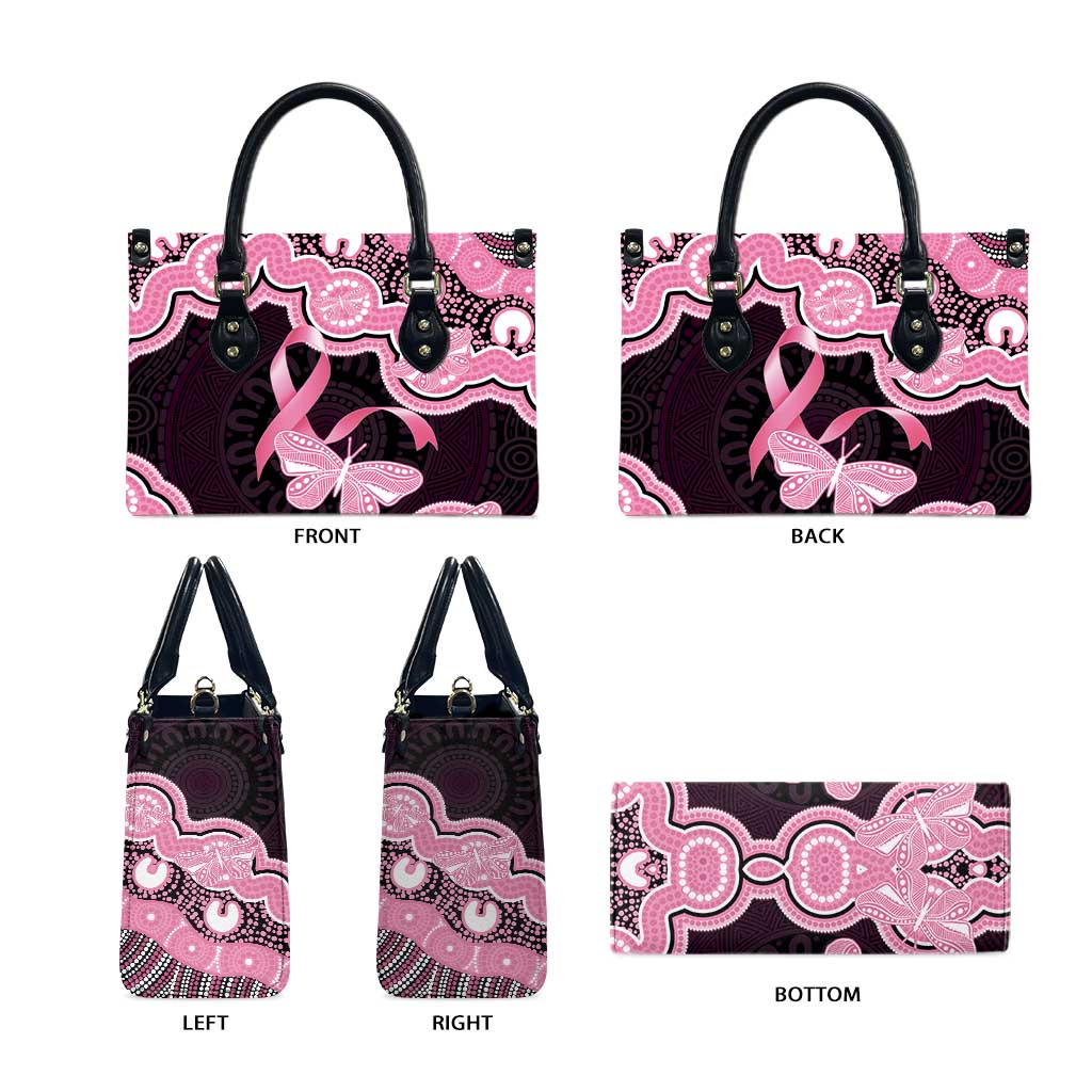 Australia Indigenous Leather Bag Pink Ribbon Breast Cancer Butterfly Aboriginal Black - Aussie Hoodie