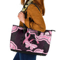Australia Indigenous Leather Tote Bag Pink Ribbon Breast Cancer Butterfly Aboriginal Black - Aussie Hoodie