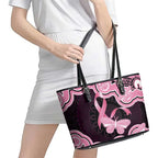 Australia Indigenous Leather Tote Bag Pink Ribbon Breast Cancer Butterfly Aboriginal Black - Aussie Hoodie