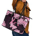 Australia Indigenous Leather Tote Bag Pink Ribbon Breast Cancer Butterfly Aboriginal Black - Aussie Hoodie