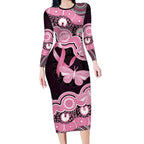Australia Indigenous Long Sleeve Bodycon Dress Pink Ribbon Breast Cancer Butterfly Aboriginal Black - Aussie Hoodie