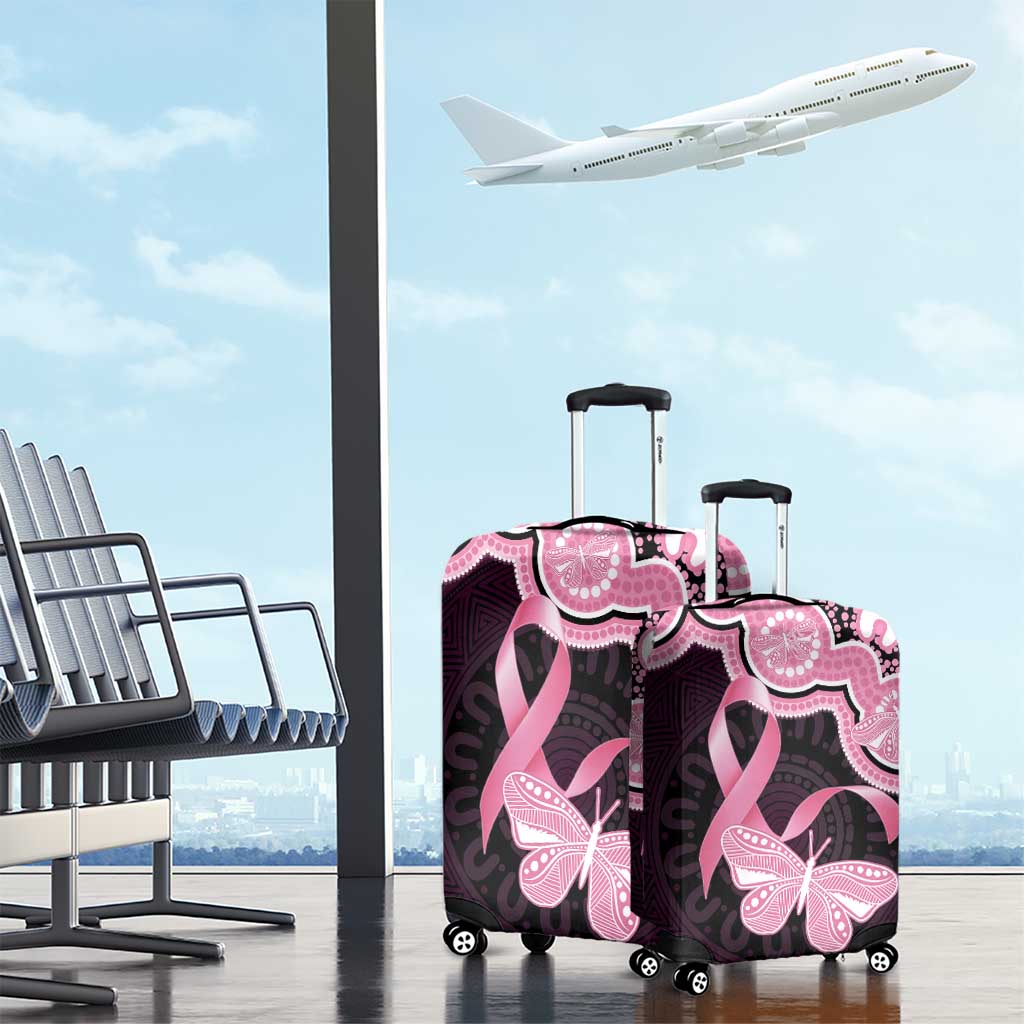 Australia Indigenous Luggage Cover Pink Ribbon Breast Cancer Butterfly Aboriginal Black - Aussie Hoodie