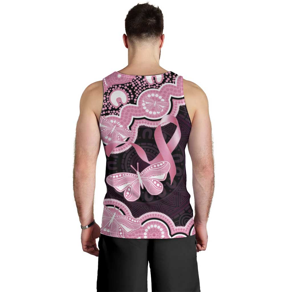 Australia Indigenous Men Tank Top Pink Ribbon Breast Cancer Butterfly Aboriginal Black - Aussie Hoodie