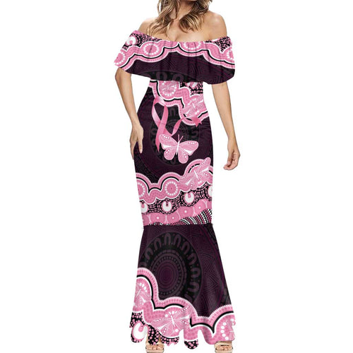 Australia Indigenous Mermaid Dress Pink Ribbon Breast Cancer Butterfly Aboriginal Black - Aussie Hoodie