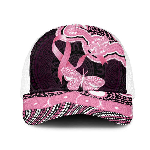 Australia Indigenous Mesh Trucker Cap Pink Ribbon Breast Cancer Butterfly Aboriginal Black - Aussie Hoodie