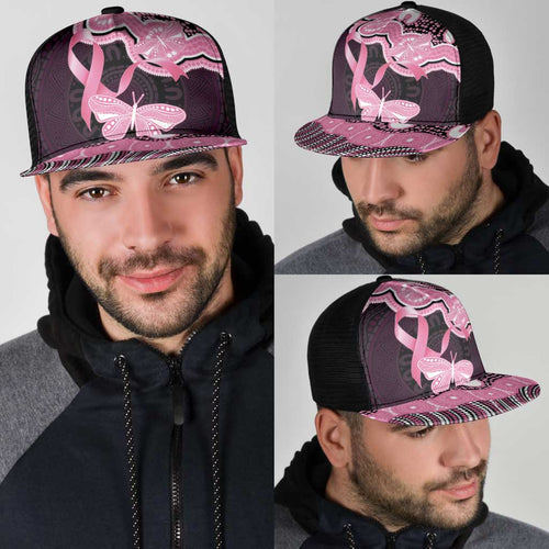 Australia Indigenous Mesh Trucker Cap Pink Ribbon Breast Cancer Butterfly Aboriginal Black - Aussie Hoodie