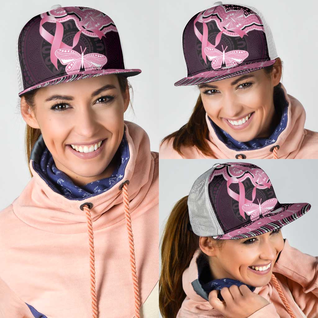 Australia Indigenous Mesh Trucker Cap Pink Ribbon Breast Cancer Butterfly Aboriginal Black - Aussie Hoodie