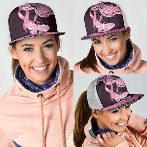 Australia Indigenous Mesh Trucker Cap Pink Ribbon Breast Cancer Butterfly Aboriginal Black - Aussie Hoodie