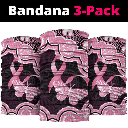 Australia Indigenous Neck Gaiter Pink Ribbon Breast Cancer Butterfly Aboriginal Black - Aussie Hoodie