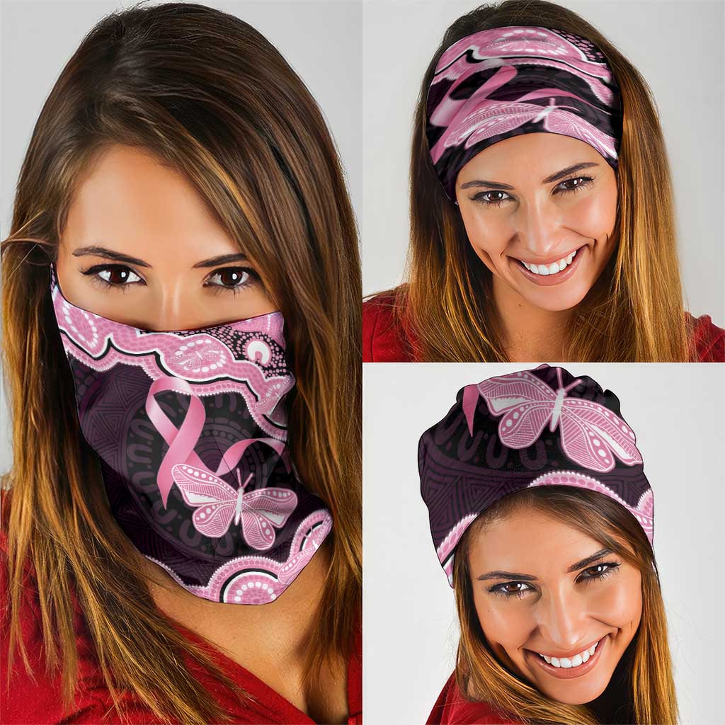 Australia Indigenous Neck Gaiter Pink Ribbon Breast Cancer Butterfly Aboriginal Black - Aussie Hoodie