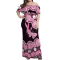 Australia Indigenous Off Shoulder Maxi Dress Pink Ribbon Breast Cancer Butterfly Aboriginal Black - Aussie Hoodie