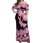 Australia Indigenous Off Shoulder Maxi Dress Pink Ribbon Breast Cancer Butterfly Aboriginal Black - Aussie Hoodie