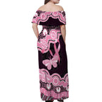 Australia Indigenous Off Shoulder Maxi Dress Pink Ribbon Breast Cancer Butterfly Aboriginal Black - Aussie Hoodie