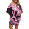 Australia Indigenous Off Shoulder Short Dress Pink Ribbon Breast Cancer Butterfly Aboriginal Black - Aussie Hoodie